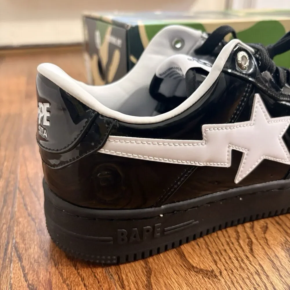 A Bathing Ape bape sta black & white patent leather size 10 w/ box & dust bag